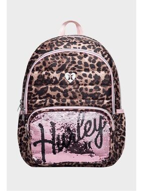 Hurley Kids/Adults Leopard Print Backpack with Flip Pink Sequin Pocket NWT